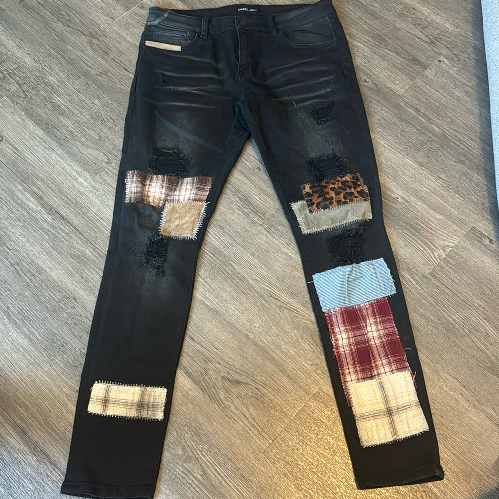 Black patch work pants